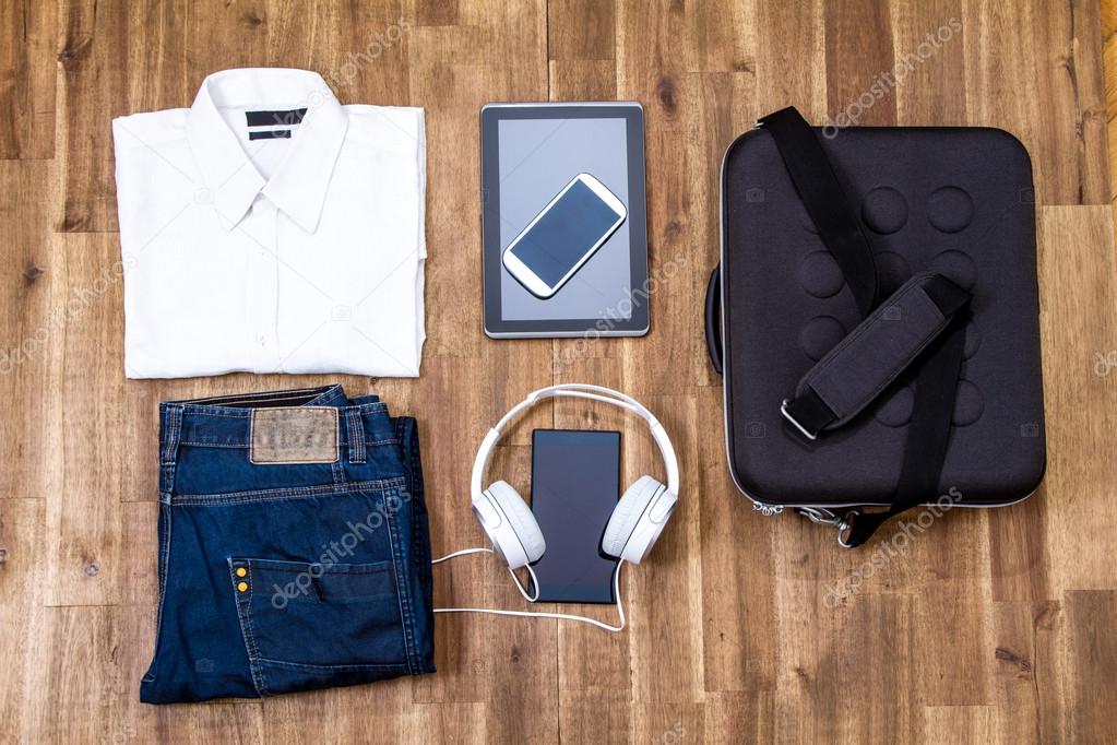 Informal outfit and electronics