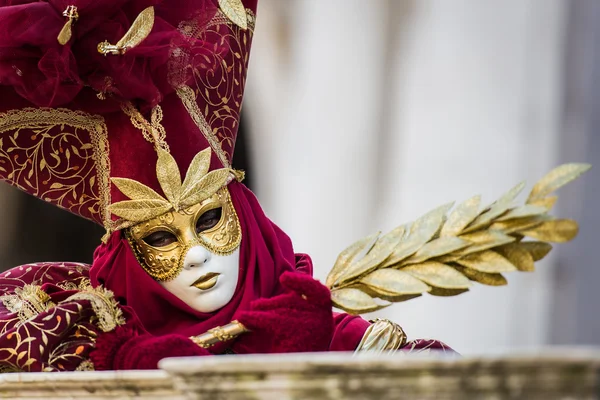 Venetië - 6 februari 2016: Kleurrijke carnaval masker door de straten van Venetië — Stockfoto