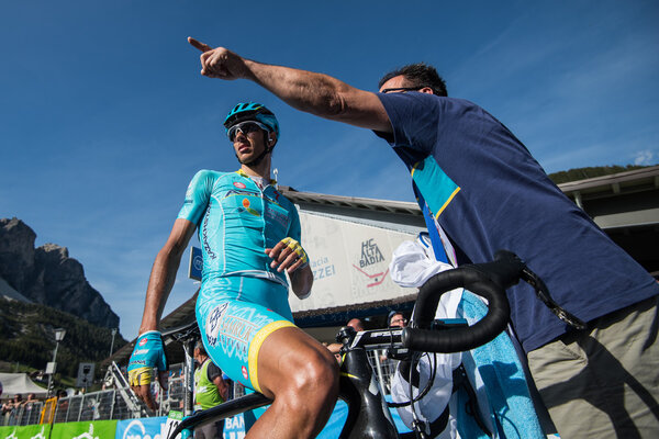 Corvara, Italy May 21, 2016; Professional cyclist Astana after  the finish of the stage
