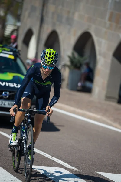 Castelrotto, Italia 22 de mayo de 2016; Giovanni Visconti ciclista profesional, durante una dura escalada de prueba —  Fotos de Stock