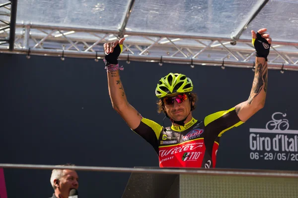 Muggi, Italy May 26, 2016; Professional Cyclist  to the podium signatures before the start of  the stage — Stock Photo, Image