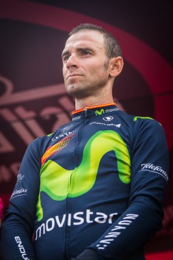 Torino, İtalya 29 Mayıs 2016; Alejandro Valverde, Movistar takımda İtalya 2016 tur final podyum