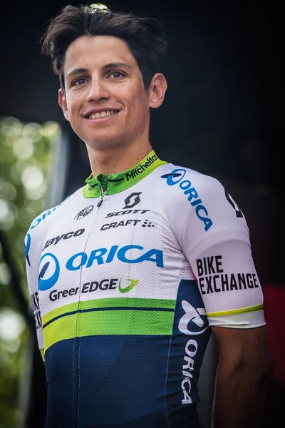 Turin, Italy May 29, 2016; Esteban Chaves, Orica Team,   on the final podium of  the Tour of Italy 2016 — Stock Photo, Image
