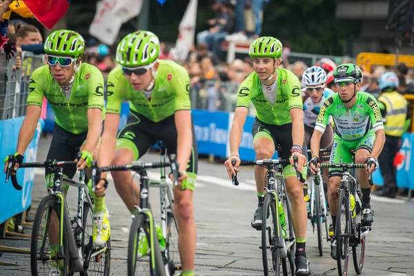 Turin, Italy May 29, 2016; Group of professional cyclists with Davide Formolo  accelerate for the final lap of the street circuit in Turin