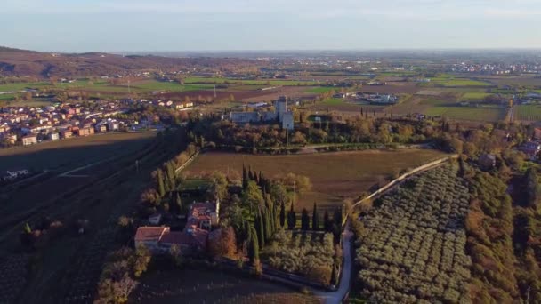 Veduta Aerea Antico Castello Medievale Sulla Cima Una Collina Che — Video Stock