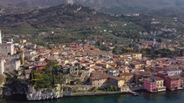 Vue Aérienne Incroyable Château Médiéval Malcesine Sur Les Rives Lac — Video