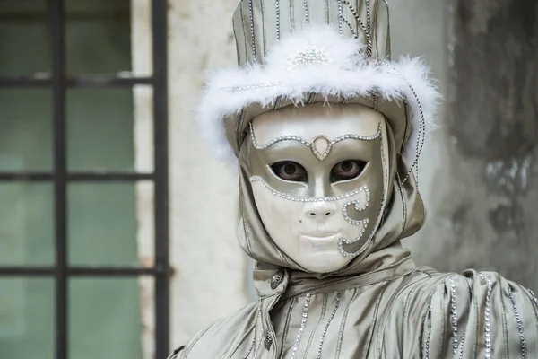 Venice, Italy - February 13, 2015: A wonderful mask participant of the annual carnival celebrations