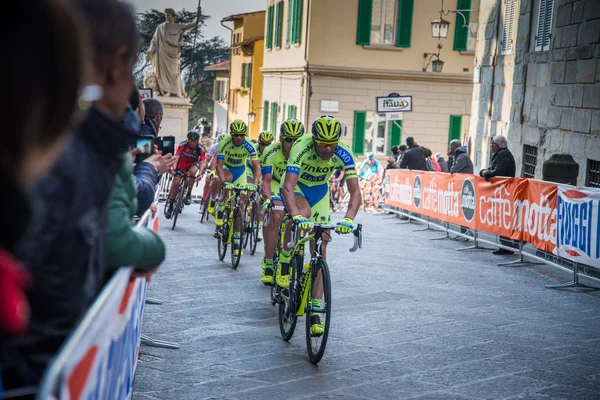 Arezzo, Italia 13 de marzo de 2015: ciclistas profesionales durante una subida de una etapa del Tirreno Adriatico 2015 — Foto de Stock