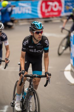 Madonna di Campiglio, İtalya 24 maggio 2015; Stege İtalya 2015 yılında tur sırasında profesyonel bisikletçiler grup