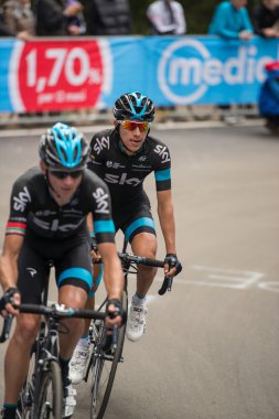 Madonna di Campiglio, İtalya 24 maggio 2015; Stege İtalya 2015 yılında tur sırasında profesyonel bisikletçiler grup