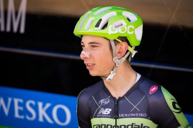 Melide, Italia 28 Mayıs 2015; Davide Formolo İtalya 2015 tur bir sahne önce gitmeye hazır.