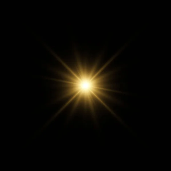 金光闪闪的效果 在透明的背景 闪烁着光芒和探照灯的太阳 光的效果 那颗星闪烁着光芒 — 图库矢量图片