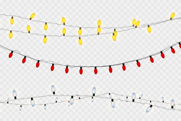 Lumières Noël Vectorielles Isolées Sur Fond Transparent Guirlande Noël Éclatante — Image vectorielle