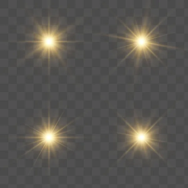 Conjunto Efectos Dorados Luces Brillantes Sobre Fondo Transparente Parpadeo Del — Vector de stock