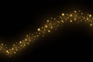 Işık efekti, parlak altın dalgalı çizgiler ve şeffaf özel efekt ile izole edilmiş ışıltılar. Vektör illüstrasyonu