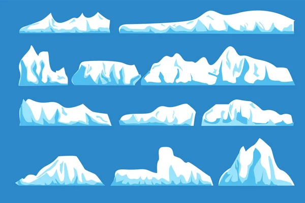 Conjunto Vectorial Icebergs Flotantes Estilo Plano Dibujos Animados Montaña Congelada — Archivo Imágenes Vectoriales