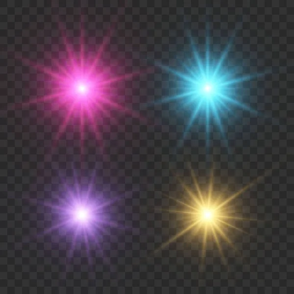 Set Van Gloeiende Lichtsterren Met Sparkles Licht Effect Vector Illustratie — Stockvector