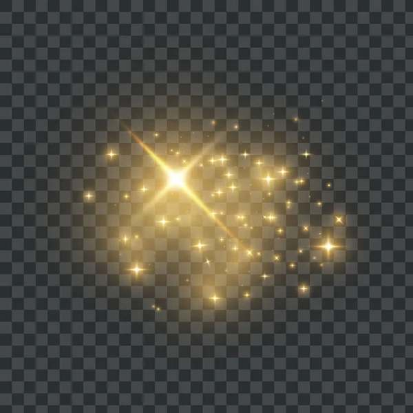 Dust Sparks Golden Stars Shine Special Light — Stock Vector