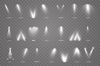 Sahne aydınlatma büyük koleksiyonu, şeffaf efektler. Sahne ışıklarıyla parlak ışıklandırma.