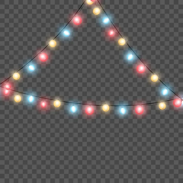 Weihnachtsbeleuchtung Isoliert Realistische Gestaltungselemente Leuchtende Lichter Für Weihnachtskarten Banner Poster — Stockvektor