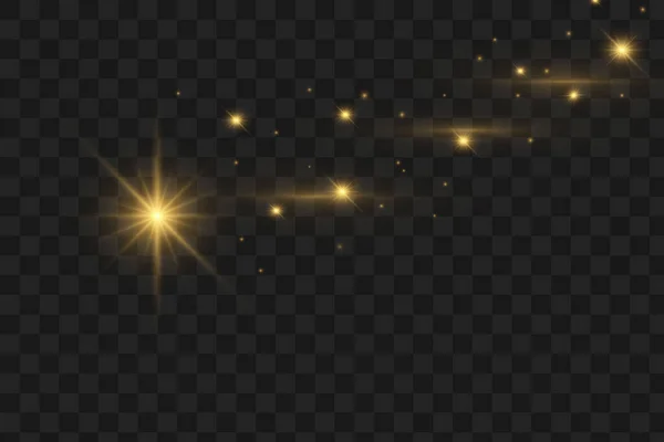 尘土闪耀 金色的星星闪烁着特殊的光芒 矢量在透明的背景上闪耀 圣诞灯光效果闪烁的神奇尘埃粒子 — 图库矢量图片