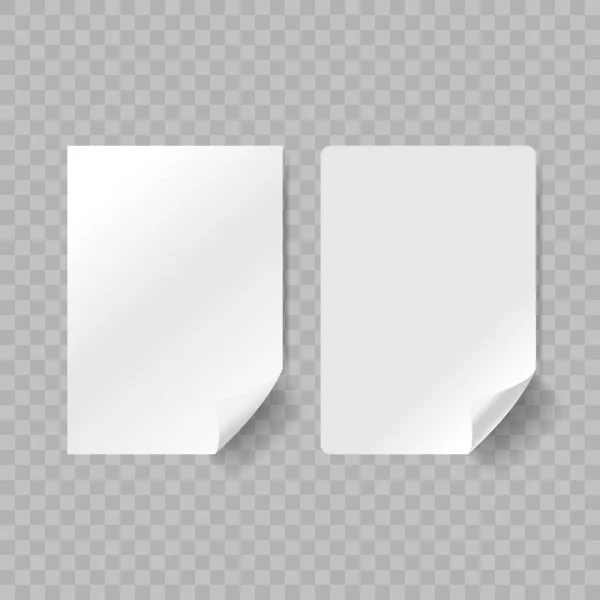 Pegatinas Adhesivas Papel Realistas Blancas Vectoriales Con Esquina Izquierda Curvada — Vector de stock