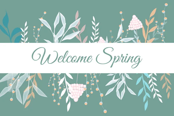 Spring Background Text Handwriting Hello Spring Hello Spring Greeting Card — Stock Vector