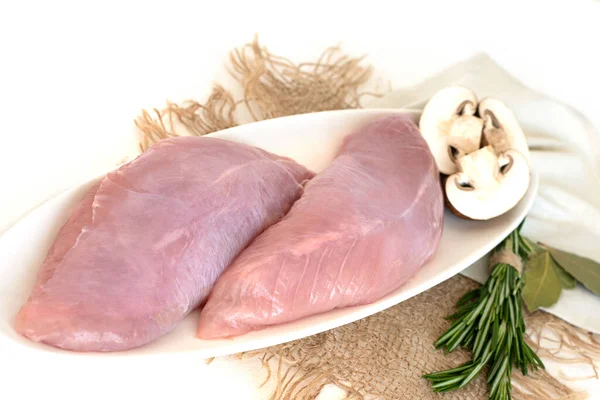 Kalkun Kød Filet Kyllingebryst Kost Hvidt Kød Sort Sten Bord - Stock-foto