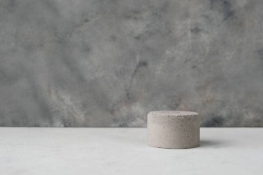 Boş kaide veya ürün kuru minimalist çiçeklerle beton podyum ve yeşil arka planda doğa yaprakları sergiliyor. Model yap. Boşluğu kopyala