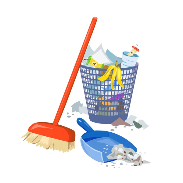 Garbage collection, broom, shovel, bucket — Stock Vector