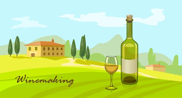 Paisaje rural vinificación italiana — Vector de stock