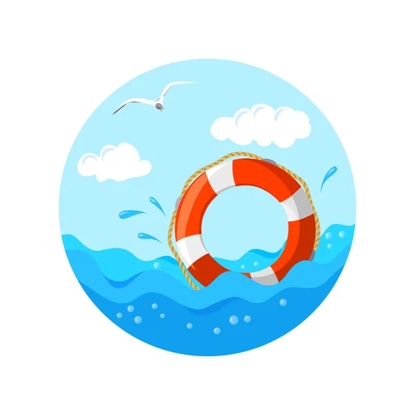 Emblema marino con boya salvavidas — Vector de stock