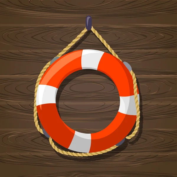 救命浮環です。木製の背景 — ストックベクタ