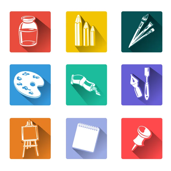 Flat icons with drawing tools — Stock Vector