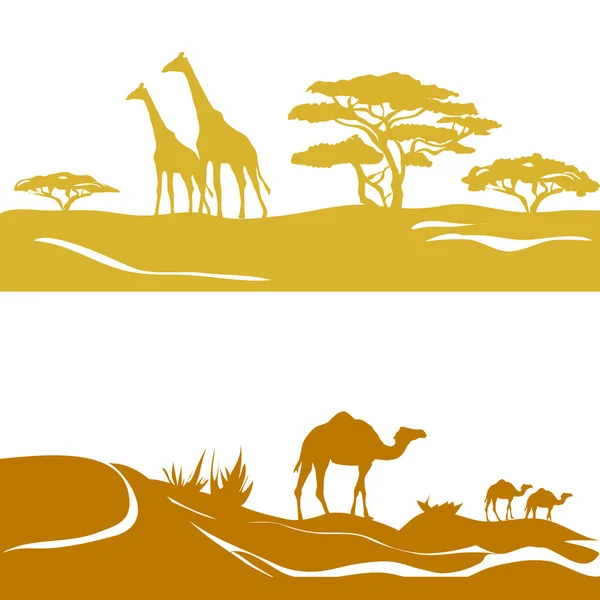 Banner mit Savanne und Wüste, Silhouette — Stockvektor