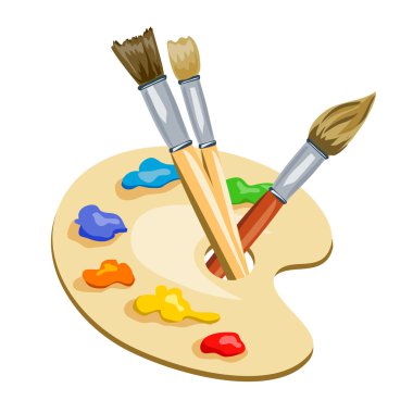 brushes and palette with paints clipart