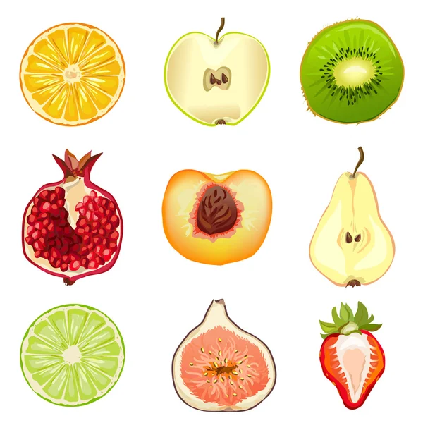 Fruits, berries, half, isolated — Stock Vector