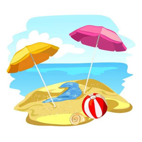 Strand en zon parasols — Stockvector