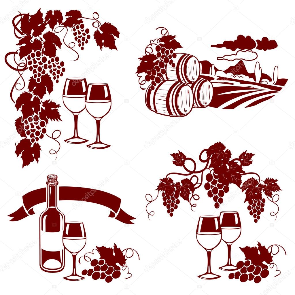 Set of wine logos, imprint. vector illustration