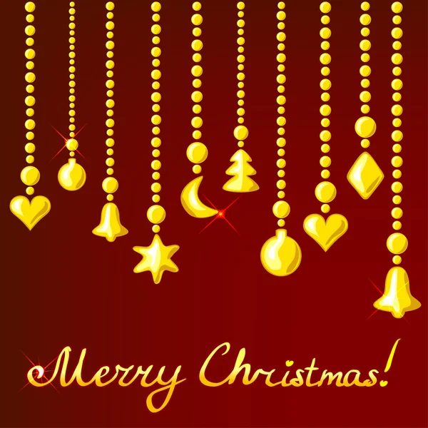 Julkort med gyllene dekorationer — Stock vektor