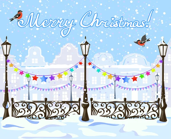 Vánoční ročník zimní město s dekoracemi — Stockový vektor