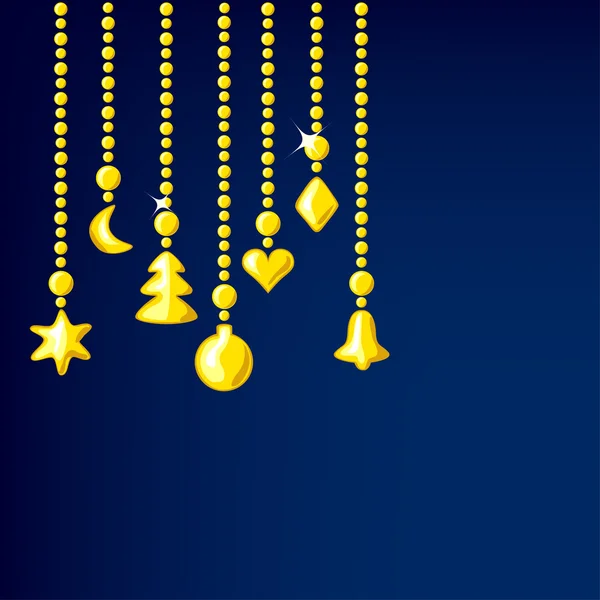 Golden Christmas decorations on a dark background — Stock Vector