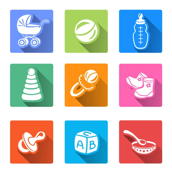 Plat pictogrammen met baby items — Stockvector