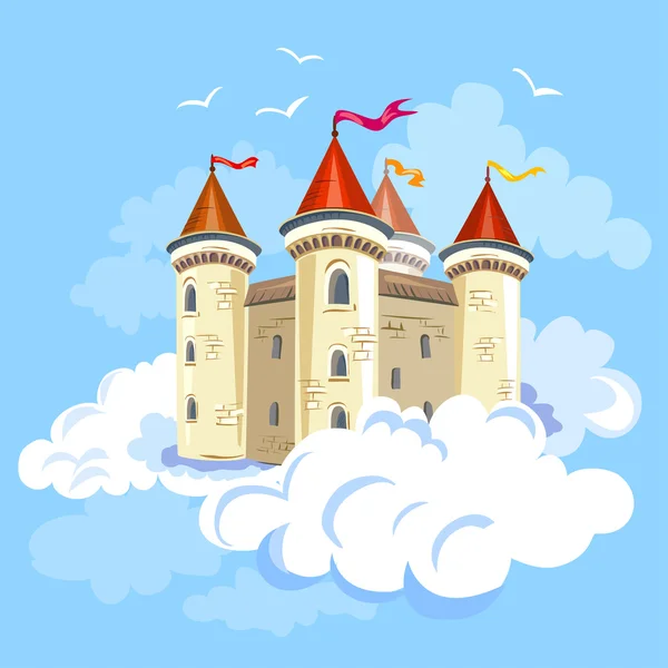 Zamek bajki w powietrzu w chmurach — Wektor stockowy