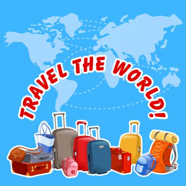 bavul ve dünya harita illüstrasyon