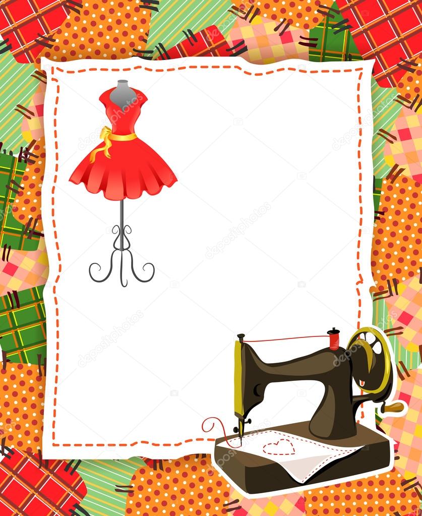 card with patchwork and sewing elements