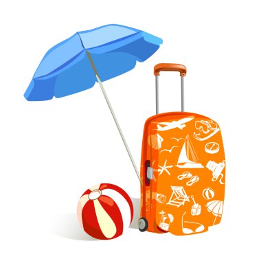 bavul seyahat ve güneş şemsiyesi unsurları ile