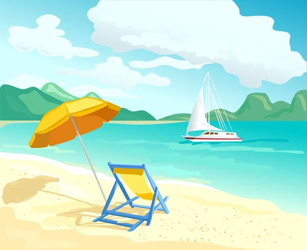 Beach with sun loungers and parasols — Stock Vector