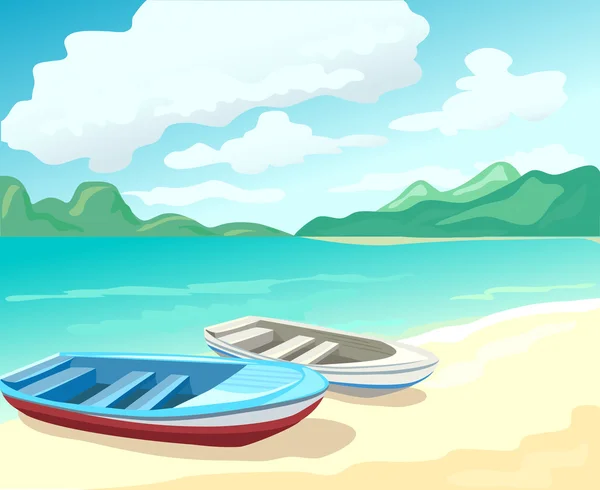 Barcos na praia — Vetor de Stock