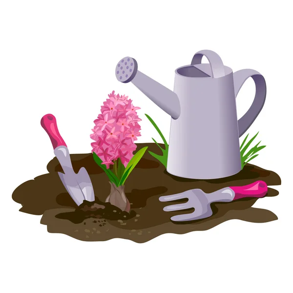 Garden composition with watering can and flower — Stock Vector